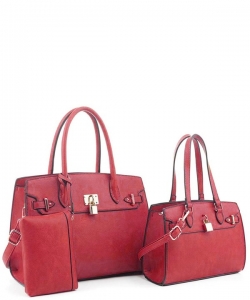 3In1 Plain Key Lock Design Tote Bag with Bag Set US-30067 RED